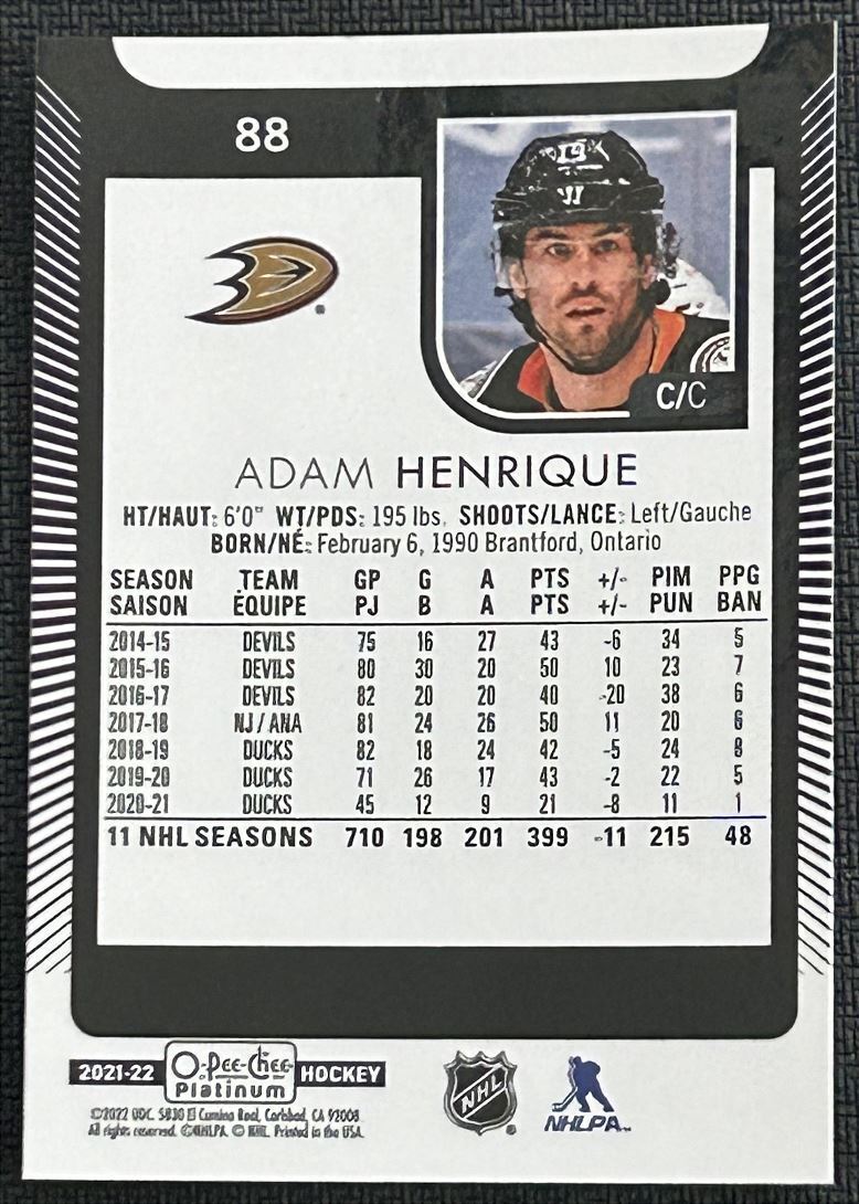 2021-22 O-Pee-Chee Platinum Adam Henrique Anaheim Ducks #88