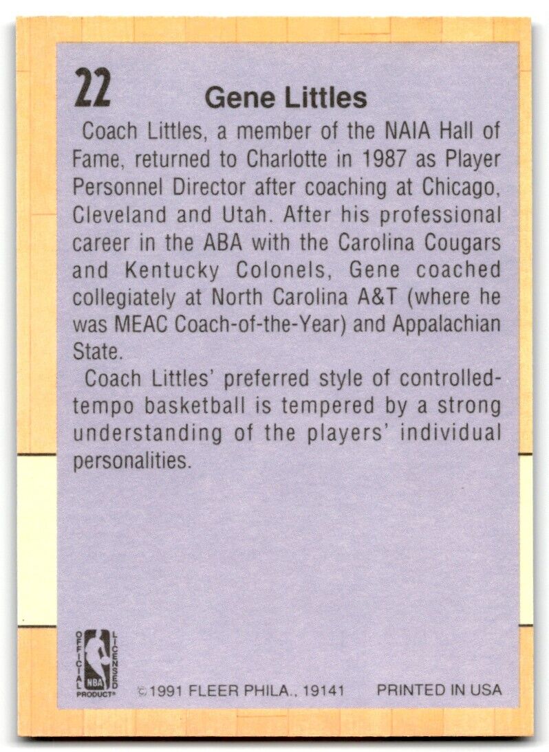 1991-92 Fleer Gene Littles Charlotte Hornets #22