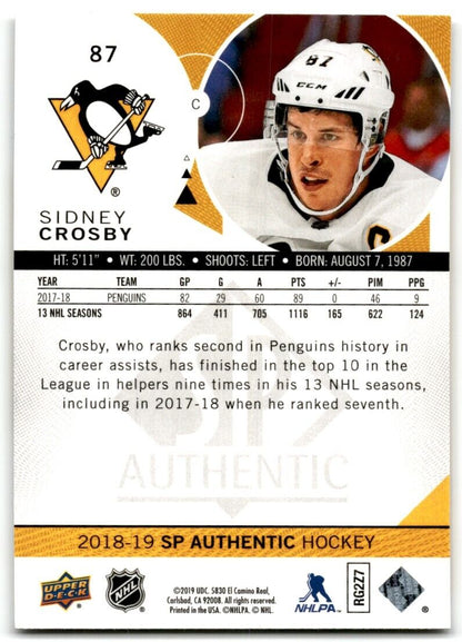 2018-19 SP Authentic Sidney Crosby Pittsburgh Penguins #87