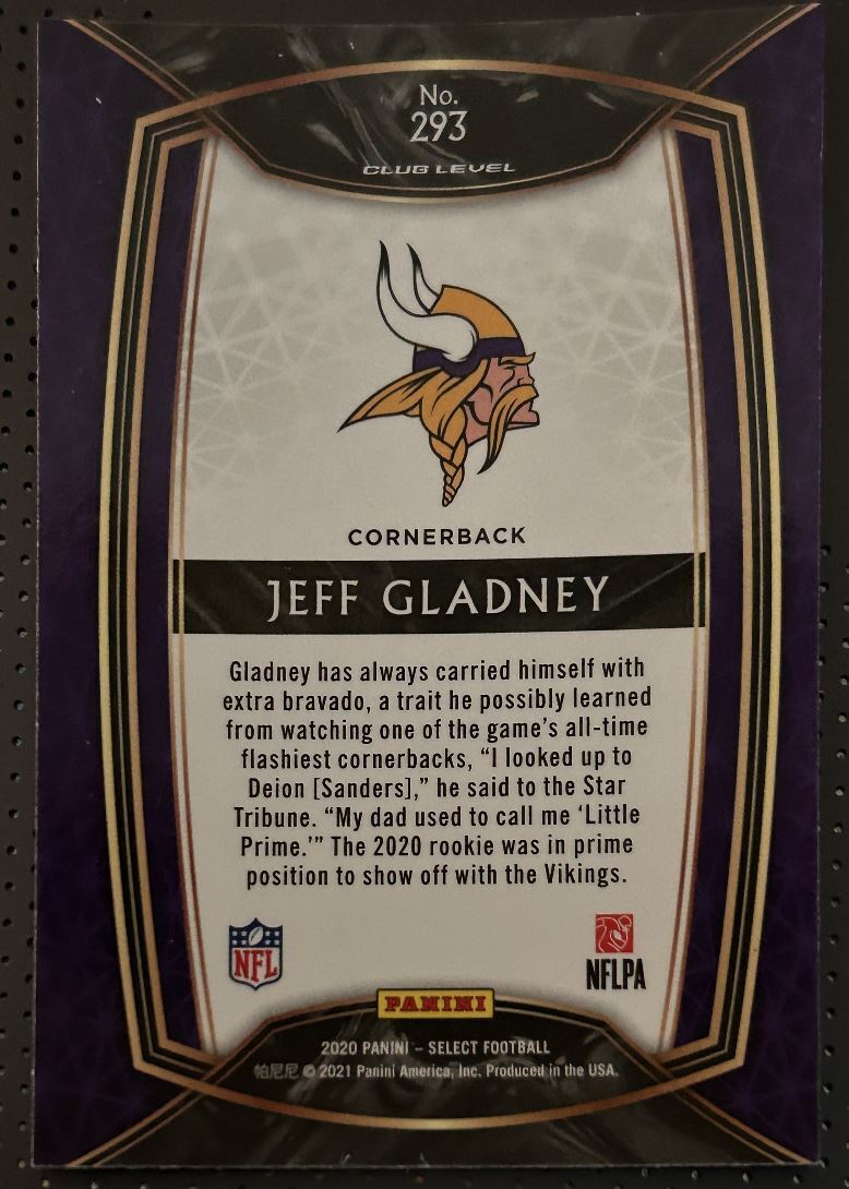 2020 Panini Select Jeff Gladney Rookie Minnesota Vikings #293