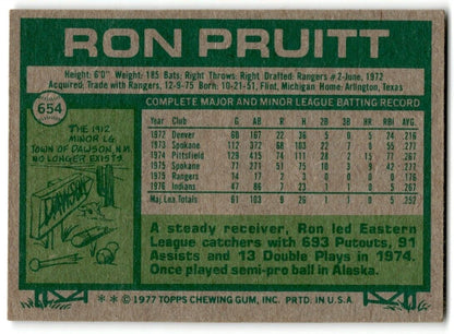 1977 Topps Ron Pruitt Rookie Cleveland Indians #654