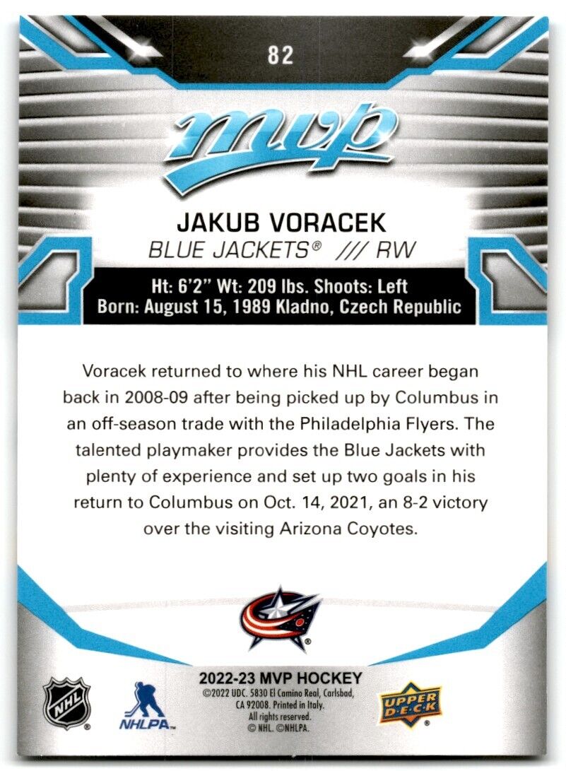 2022-23 Upper Deck MVP Jakub Voracek Columbus Blue Jackets #82