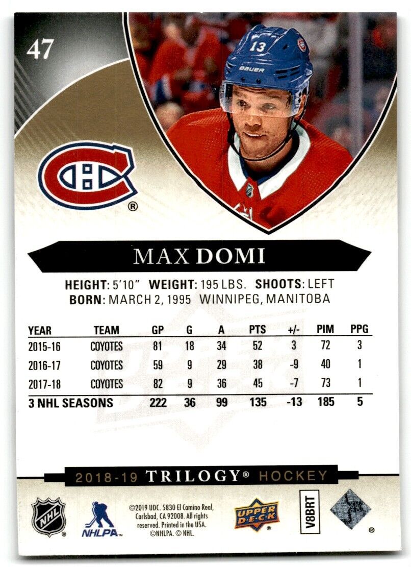 2018-19 Upper Deck Trilogy Max Domi Montreal Canadiens #47