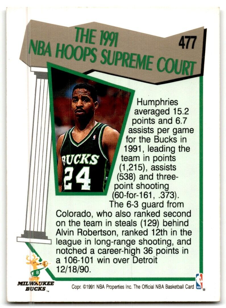 1991-92 Hoops Jay Humphries Milwaukee Bucks #477