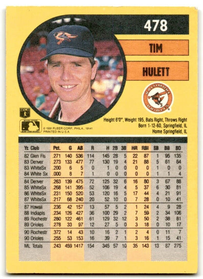 1991 Fleer Tim Hulett Baltimore Orioles #478