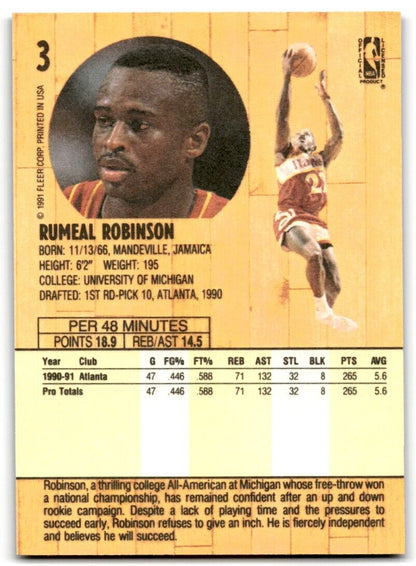 1991-92 Fleer Rumeal Robinson Atlanta Hawks #3