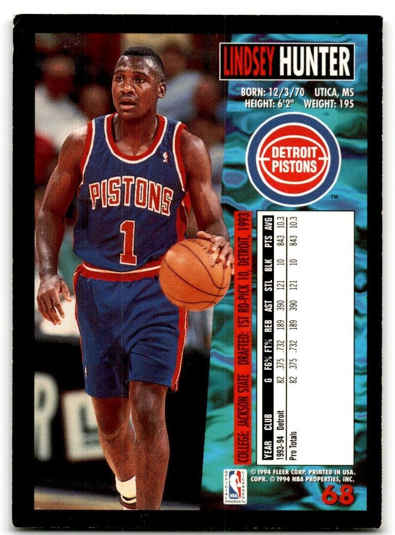 1994-95 Fleer Lindsey Hunter Detroit Pistons #68