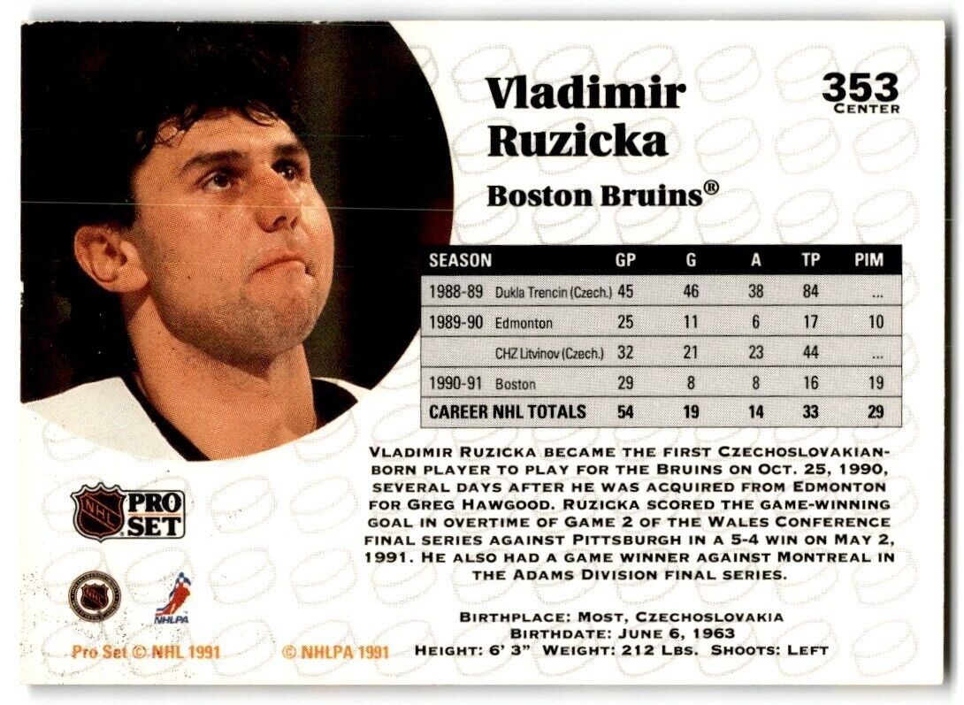 1991-92 Pro Set French Vladimir Ruzicka Boston Bruins #353