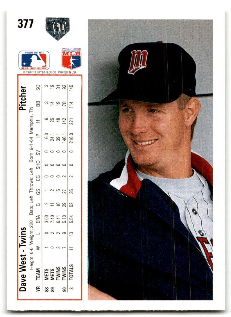 1991 Upper Deck Dave West Minnesota Twins #377