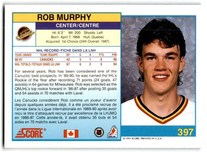 1991-92 Score Canadian Rob Murphy Vancouver Canucks #397