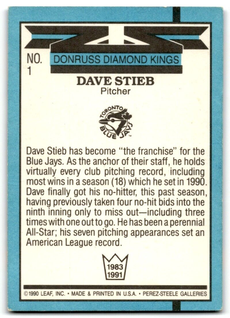 1990 Donruss Dave Stieb Toronto Blue Jays #87