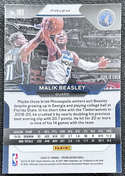 2020-21 Panini Prizm Red White Blue Malik Beasley Minnesota Timberwolves #102