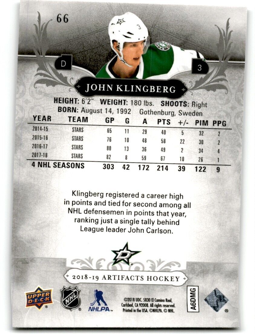 2018-19 Upper Deck Artifacts John Klingberg Dallas Stars #66