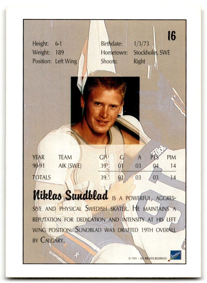 1991-92 Ultimate Draft Niklas Sundblad Calgary Flames #16