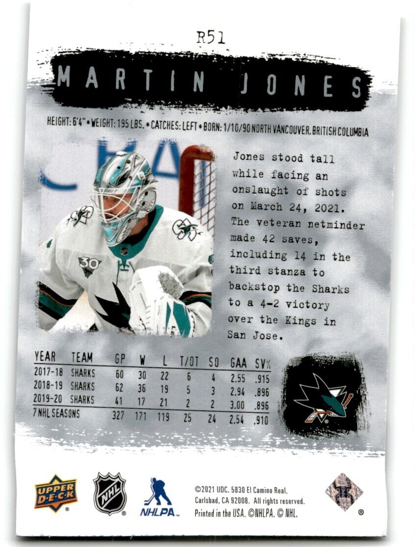 2021-22 SP Authentic Martin Jones San Jose Sharks #R51