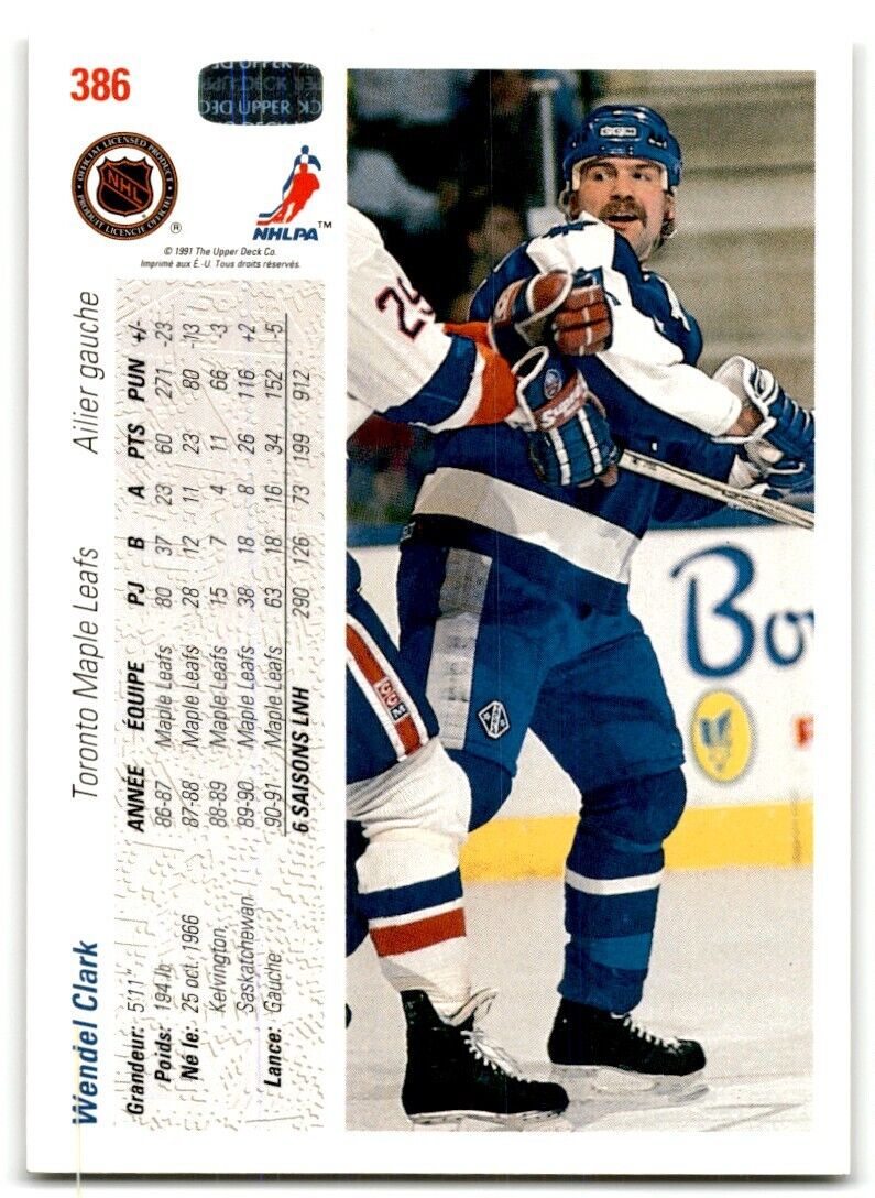 1991-92 Upper Deck French Wendel Clark Toronto Maple Leafs #386