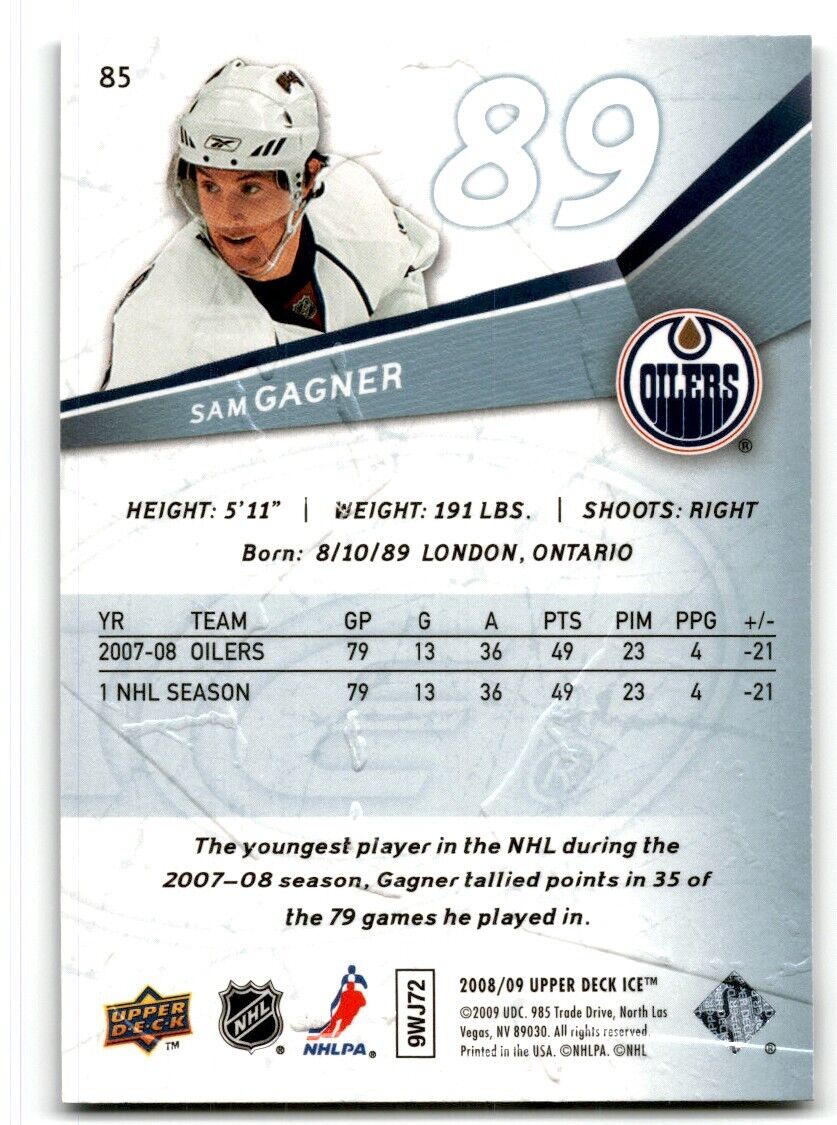 2008-09 Upper Deck Ice Sam Gagner Edmonton Oilers #85