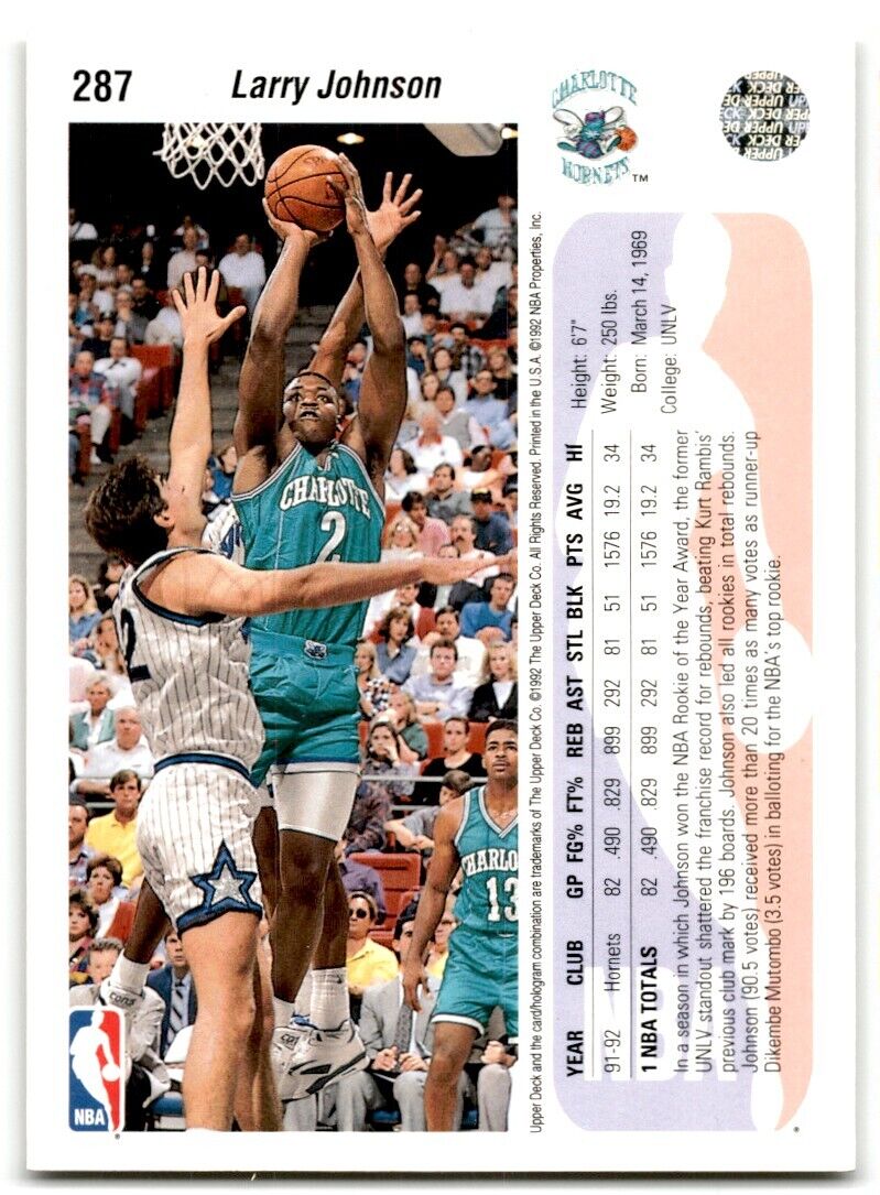 1992-93 Upper Deck Larry Johnson Charlotte Hornets #287