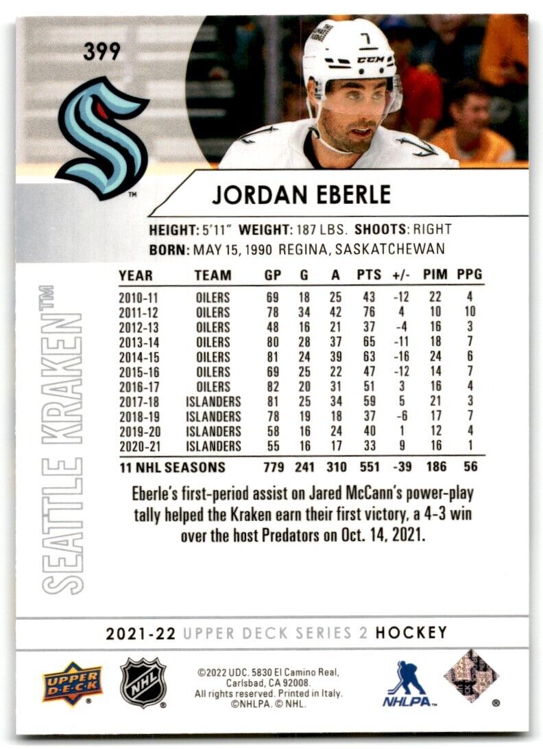 2021-22 Upper Deck Jordan Eberle Seattle Kraken #399