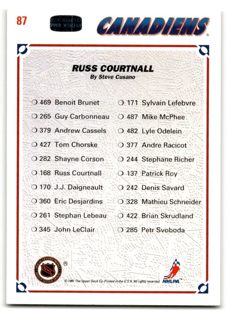 1991-92 Upper Deck Collector's choice Russ Courtnall Montreal Canadiens #87