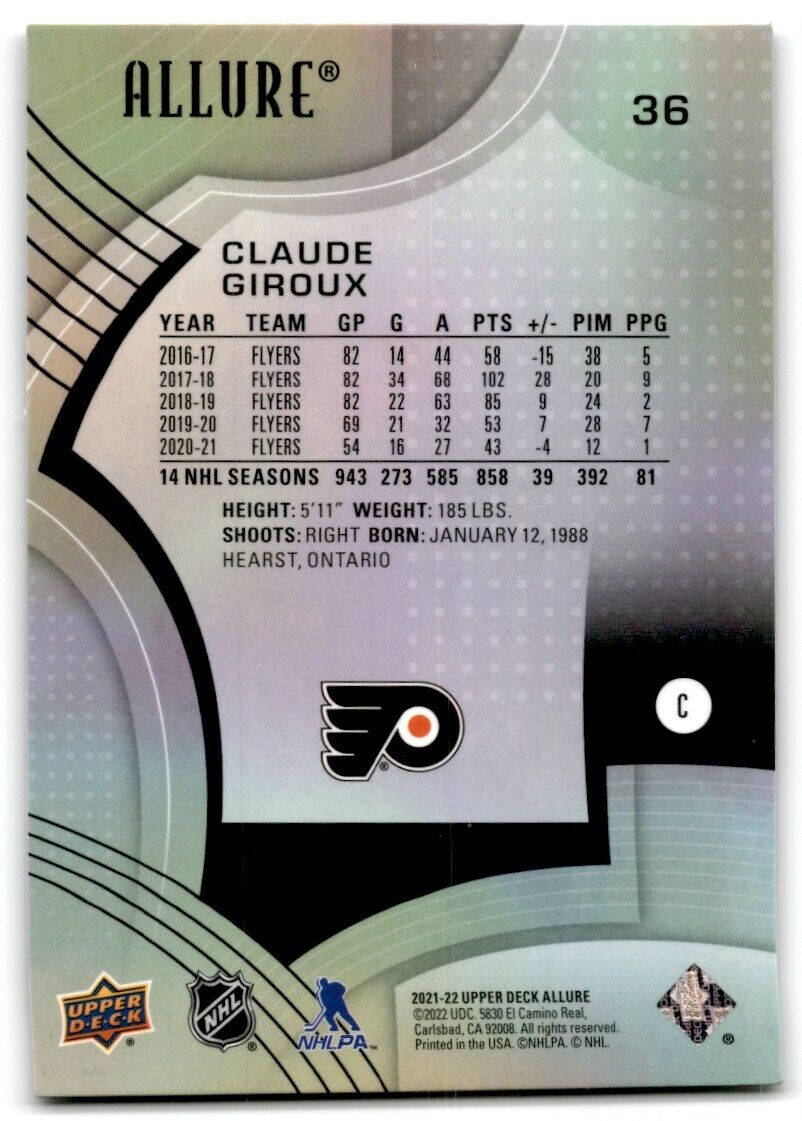 2021-22 Upper Deck Allure Claude Giroux Philadelphia Flyers #36