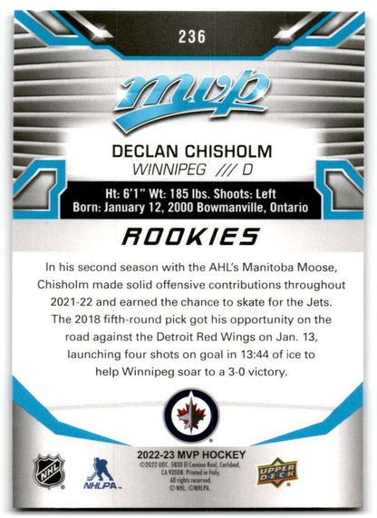 2022-23 Upper Deck MVP Declan Chisholm Rookie Winnipeg Jets #236