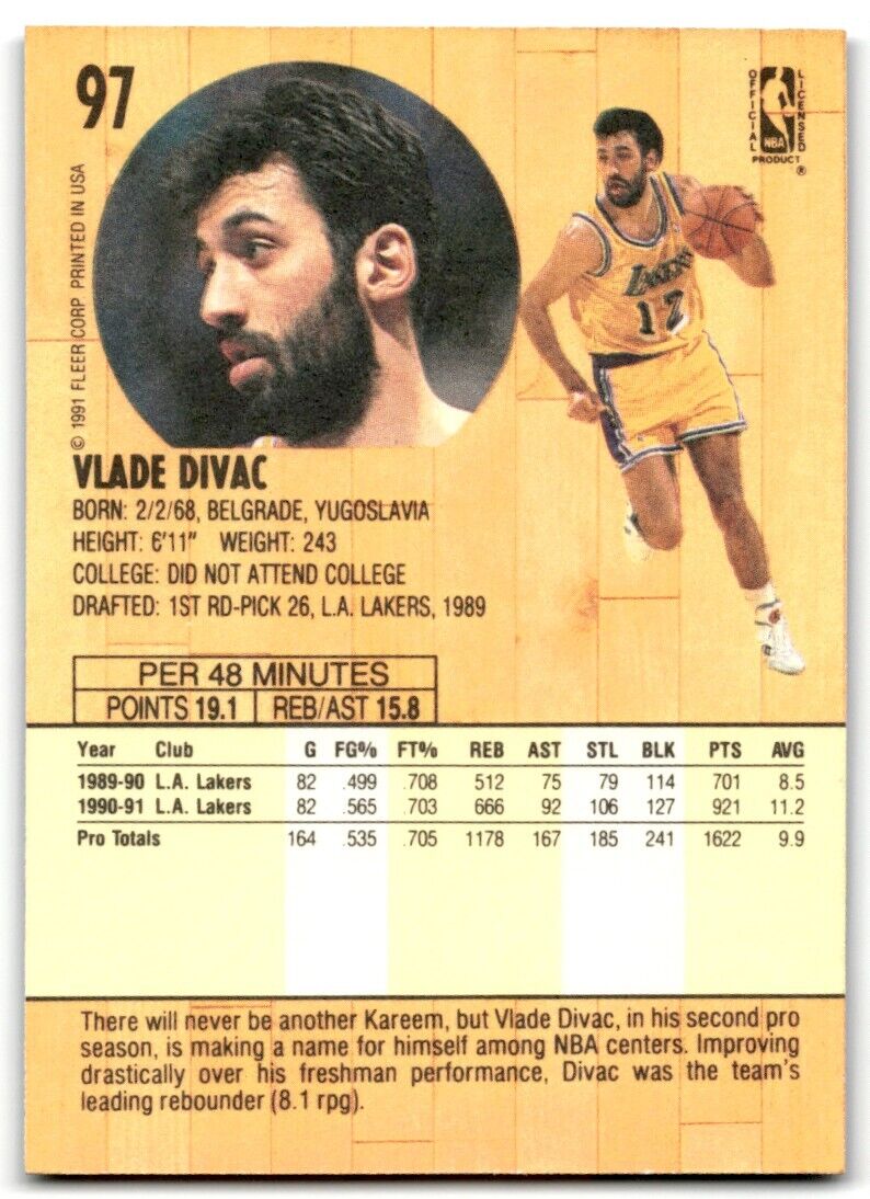 1991-92 Fleer Vlade Divac Los Angeles Lakers #97