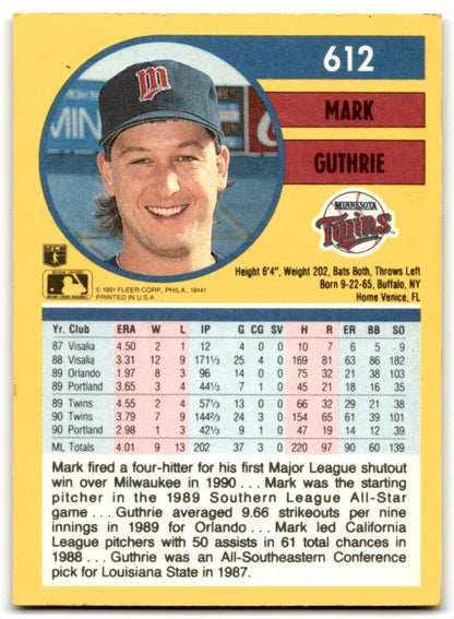 1991 Fleer Mark Guthrie Minnesota Twins #612