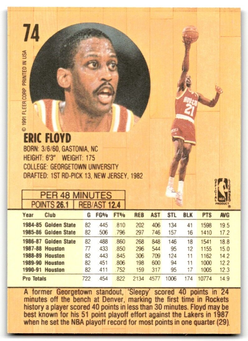 1991-92 Fleer Sleepy Floyd Houston Rockets #74