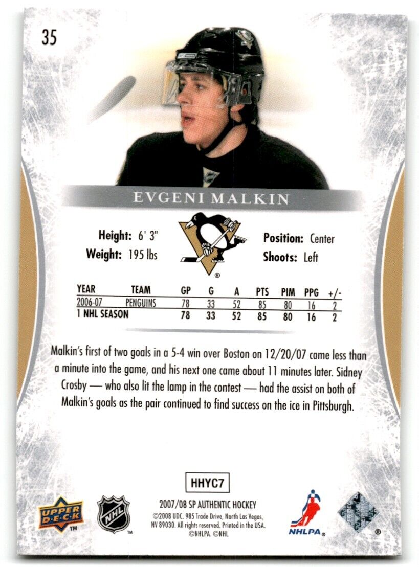 2007-08 SP Authentic Evgeni Malkin Pittsburgh Penguins #35