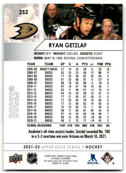 2021-22 Upper Deck Ryan Getzlaf Anaheim Ducks #252