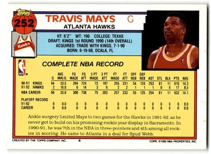 1992-93 Topps Travis Mays Atlanta Hawks #252