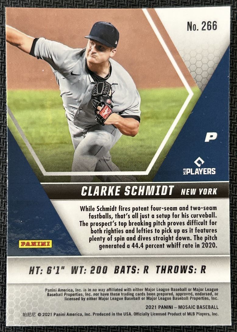 2021 Panini Mosaic Clarke Schmidt Rookie New York Yankees #266