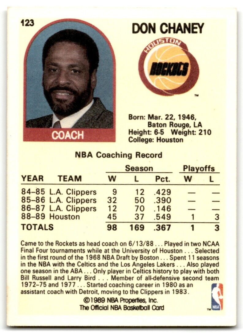 1989-90 Hoops Don Chaney Houston Rockets #123