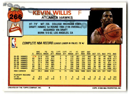 1992-93 Topps Kevin Willis Atlanta Hawks #266