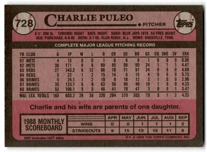 1989 Topps Charlie Puleo Atlanta Braves #728