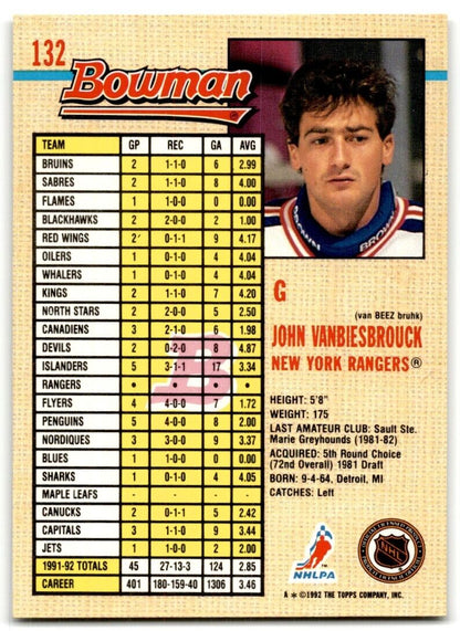 1992-93 Bowman John Vanbiesbrouck New York Rangers #132