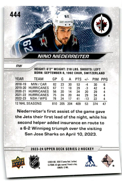 2023-24 Upper Deck Nino Niederreiter Winnipeg Jets #444