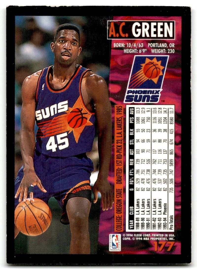 1994-95 Fleer European A.C. Green Phoenix Suns #177