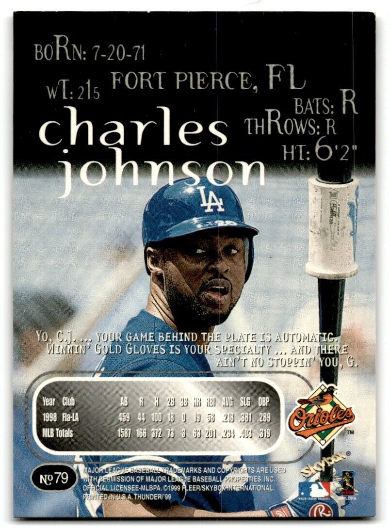 1999 SkyBox Thunder Rave Charles Johnson Baltimore Orioles/Los Angeles Dodgers