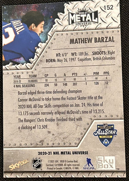 2020-21 Skybox Metal Universe Mathew Barzal New York Islanders #152