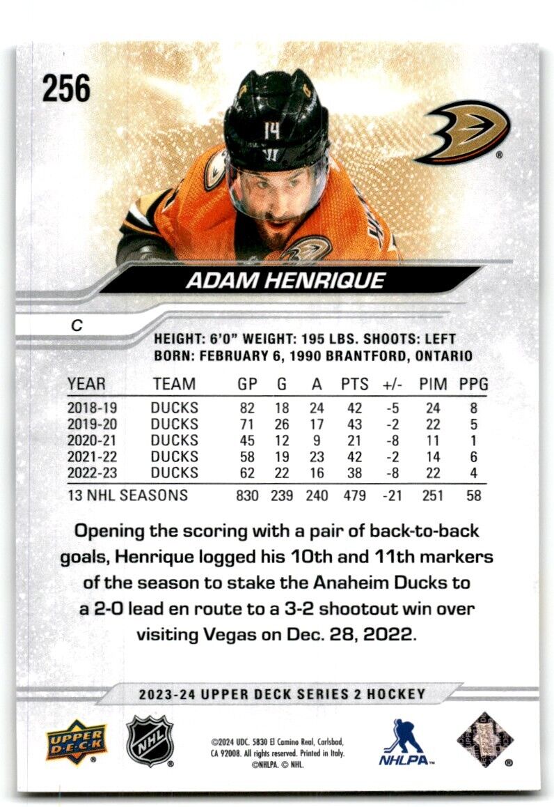 2023-24 Upper Deck Adam Henrique Anaheim Ducks #256