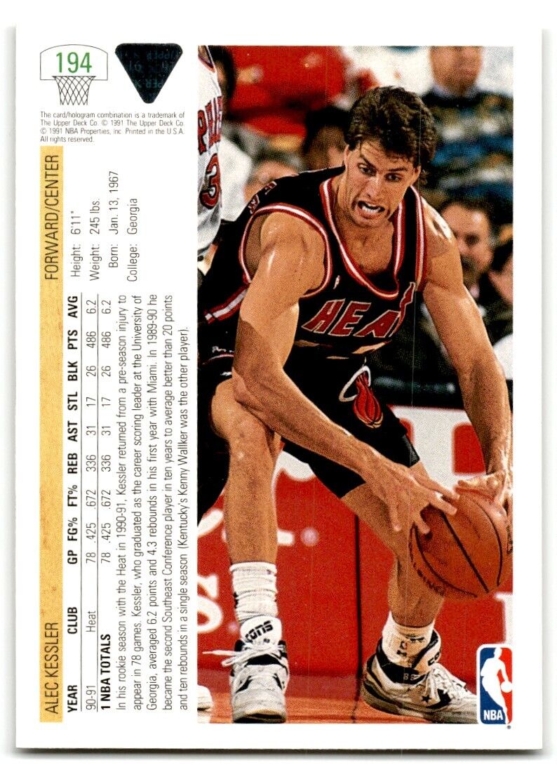 1991-92 Upper Deck Alec Kessler Rookie Miami Heat #194