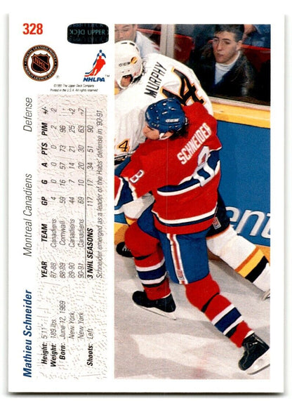 1991-92 Upper Deck Mathieu Schneider Montreal Canadiens #328