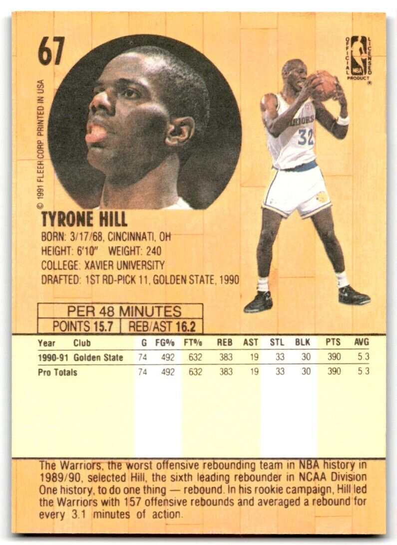 1991-92 Fleer Tyrone Hill Golden State Warriors #67