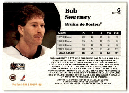 1991-92 Pro Set French Bob Sweeney Boston Bruins #6