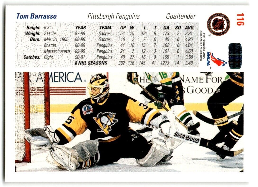 1991-92 Upper Deck Tom Barrasso Pittsburgh Penguins #116