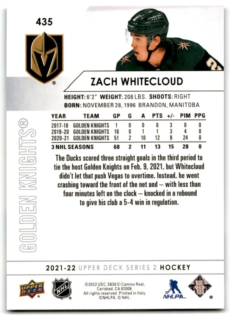 2021-22 Upper Deck Zach Whitecloud Vegas Golden Knights #435