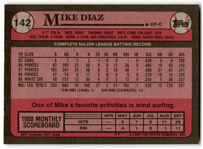 1989 Topps Mike Diaz Chicago White Sox #142