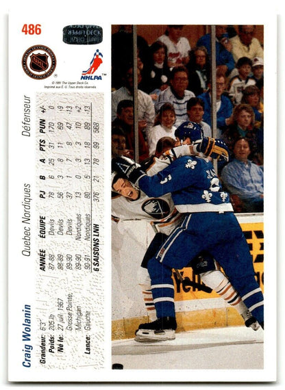 1991-92 Upper Deck Craig Wolanin Quebec Nordiques #486